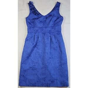 Tahari ASL Blue Jacquard Floral Sleeveless Dress